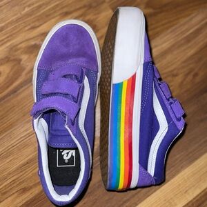 Vans Size 5Mens/ 6.5 in Women’s Platform Purple and Rainbow Velcro Low-Tops